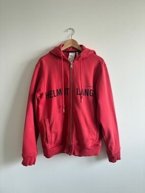Helmut Lang Red Full-Zip Hoodie with Silver Hardware